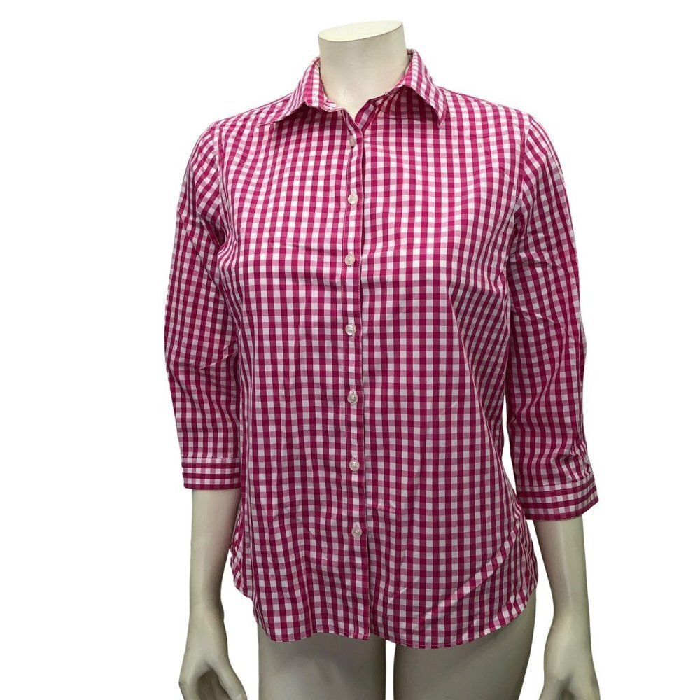 LANDS' END 3/4 SLEEVES NO IRON SUPIMA COLLARED TOP size 6